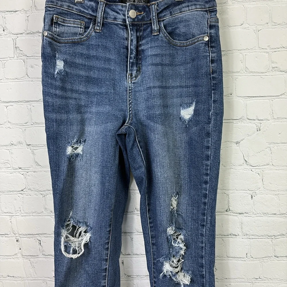JUDY BLUE Mid-Rise Vintage Cut Off Relaxed Fit Distressed Jeans #88135 size 5/27
